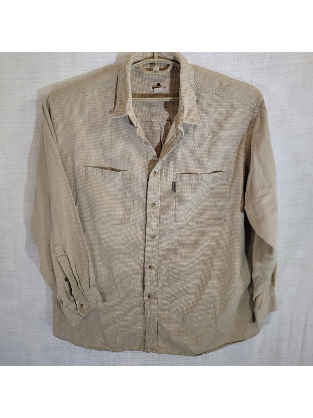 READ Woolrich Button Up Shirt Mens XXL Tan Plaid Long Sleeve Outdoor Casual